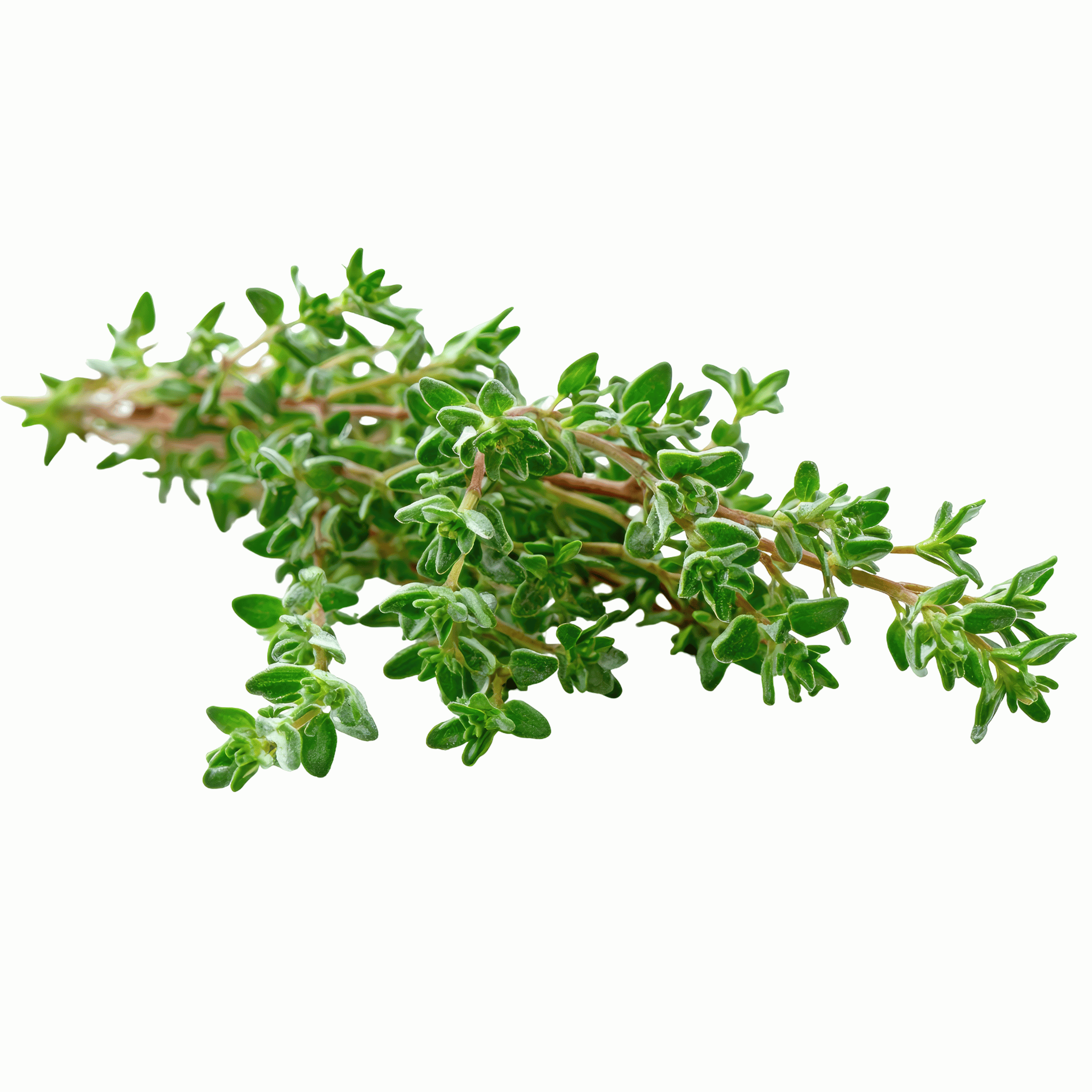 White thyme herb branch on a white background