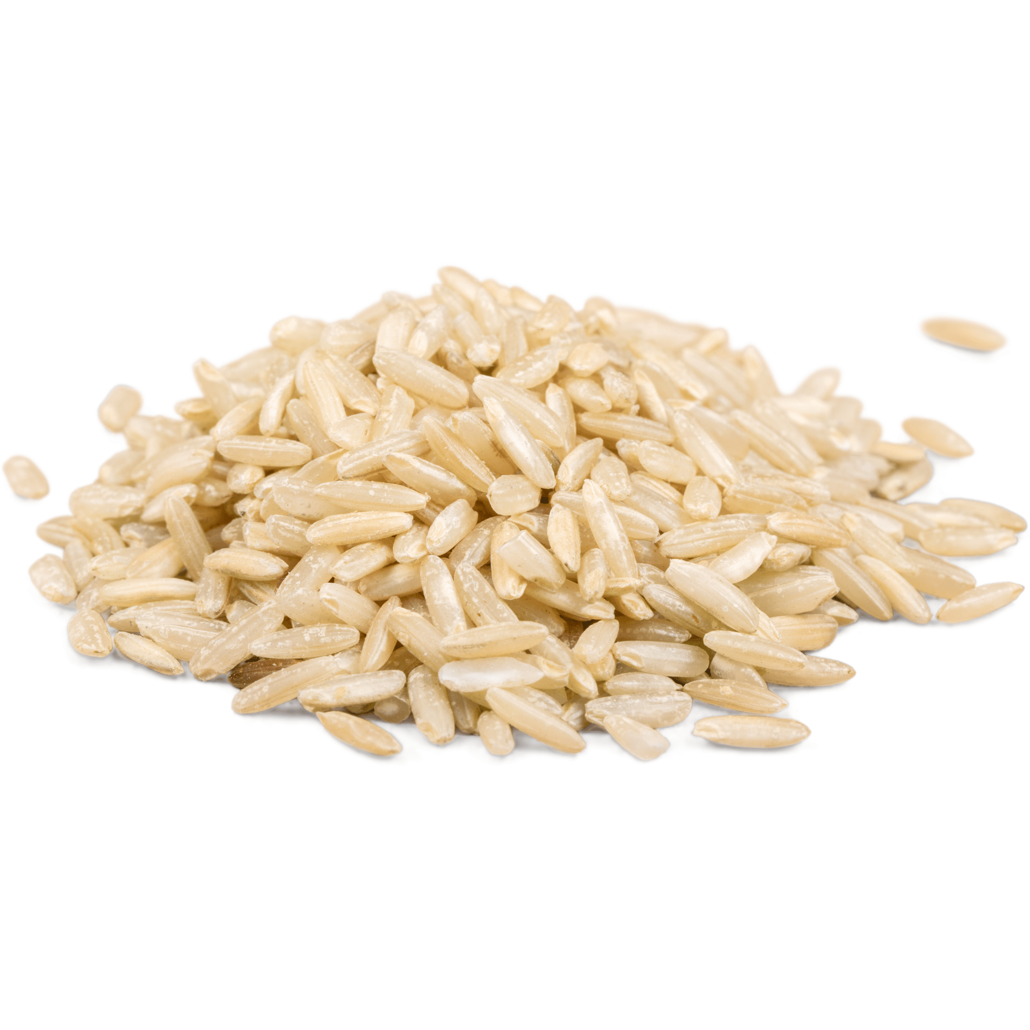 Pile of brown rice on a white background