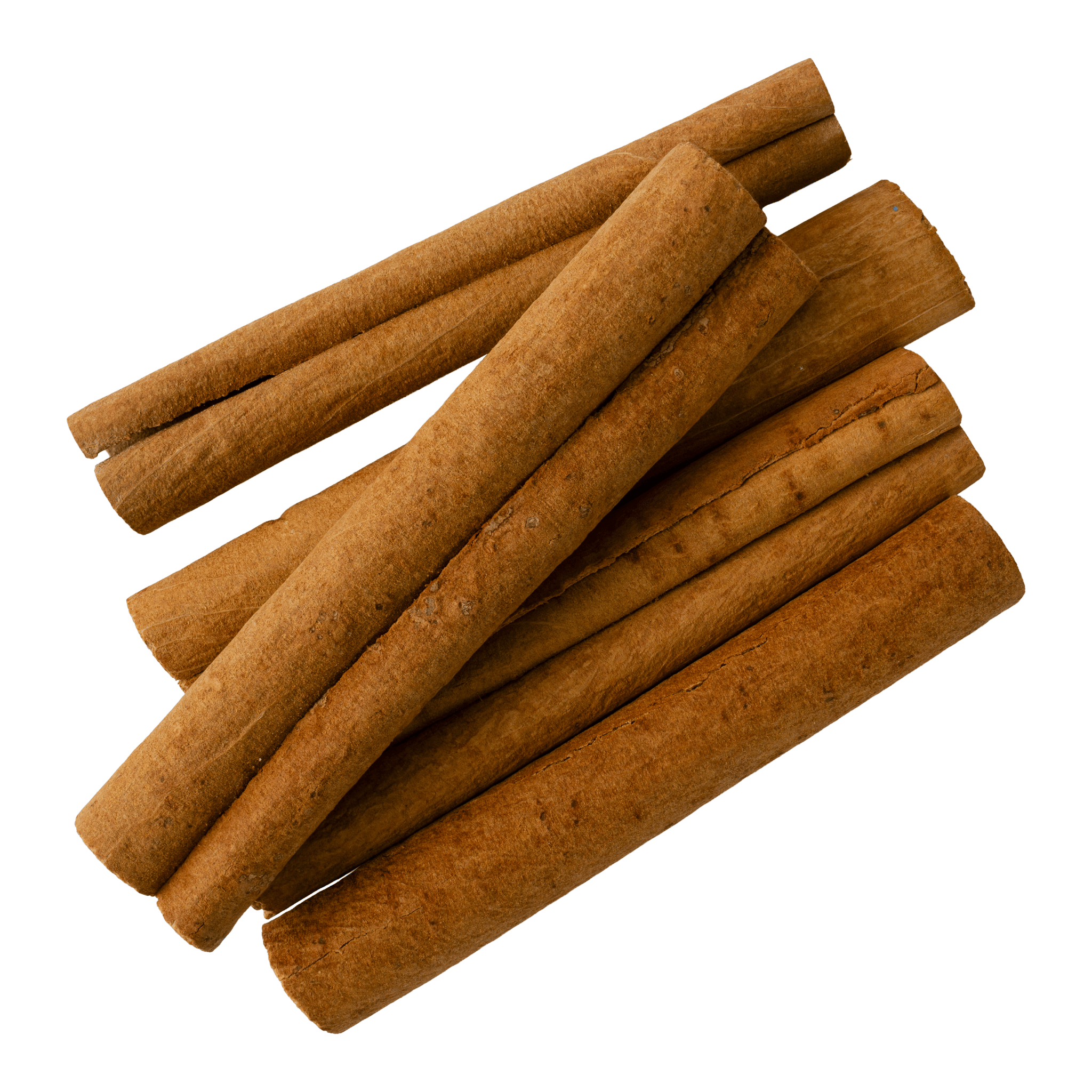 Stack of cinnamon sticks on a white background