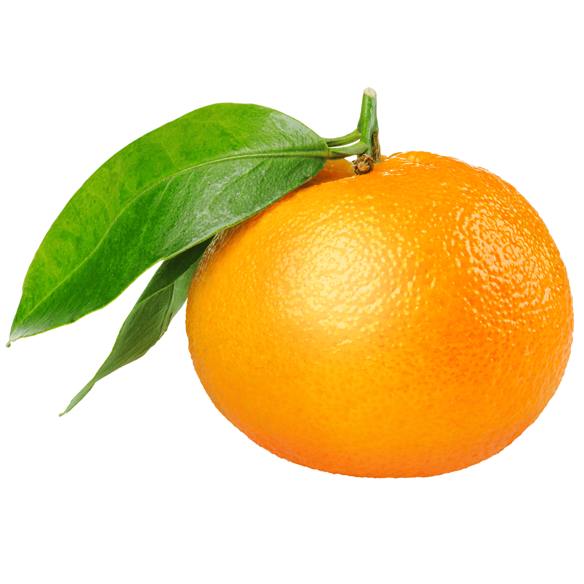 Tangerine with green leaves on a white background