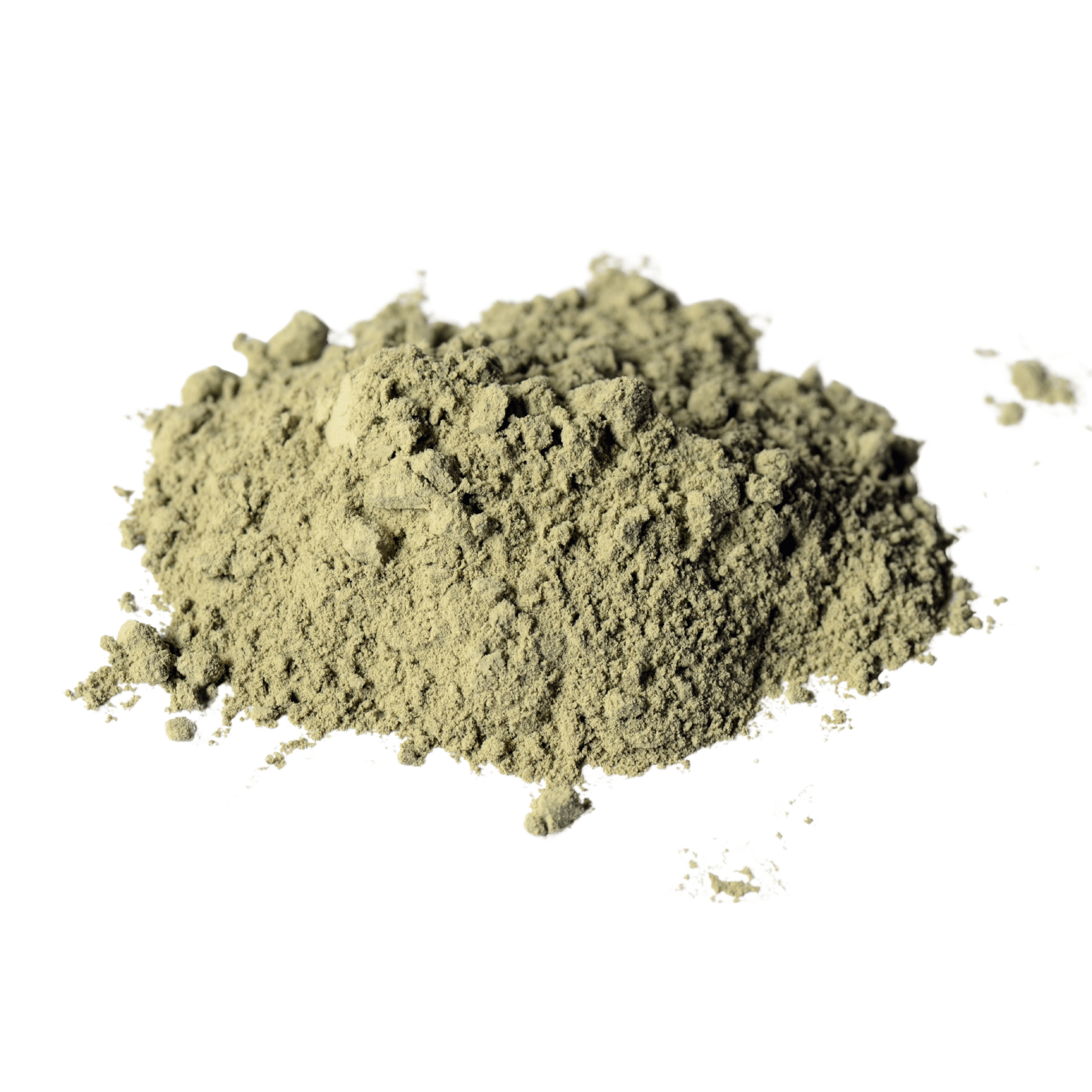 Pile of French green clay powder on a white background